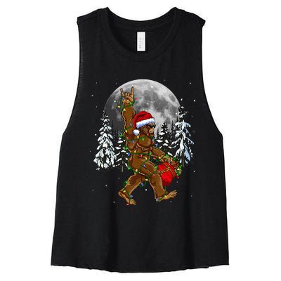 Santa Bigfoot Christmas Lights Rock Funny Sasquatch Believe Women's Racerback Cropped Tank