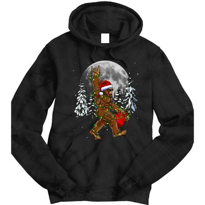 Santa Bigfoot Christmas Lights Rock Funny Sasquatch Believe Tie Dye Hoodie