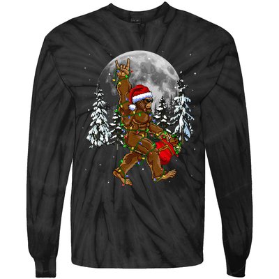 Santa Bigfoot Christmas Lights Rock Funny Sasquatch Believe Tie-Dye Long Sleeve Shirt