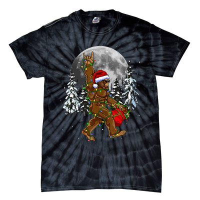 Santa Bigfoot Christmas Lights Rock Funny Sasquatch Believe Tie-Dye T-Shirt