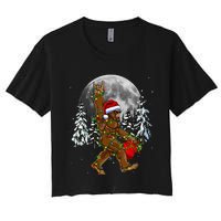 Santa Bigfoot Christmas Lights Rock Funny Sasquatch Believe Women's Crop Top Tee