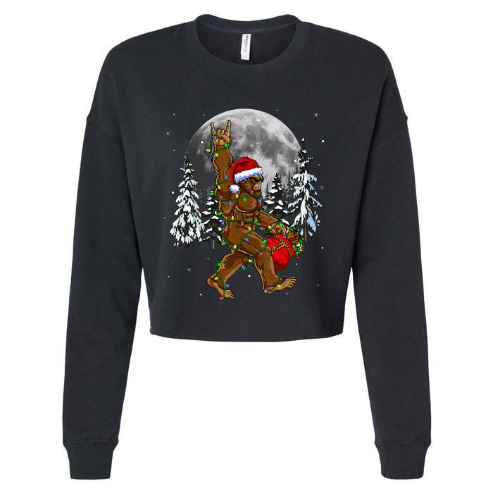 Santa Bigfoot Christmas Lights Rock Funny Sasquatch Believe Cropped Pullover Crew