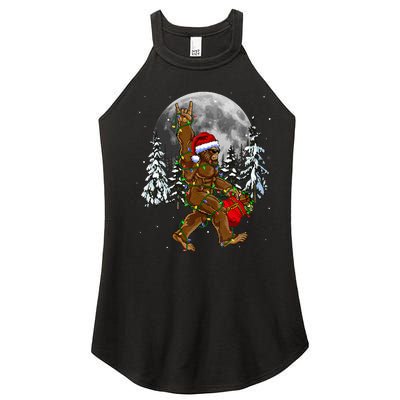 Santa Bigfoot Christmas Lights Rock Funny Sasquatch Believe Women's Perfect Tri Rocker Tank