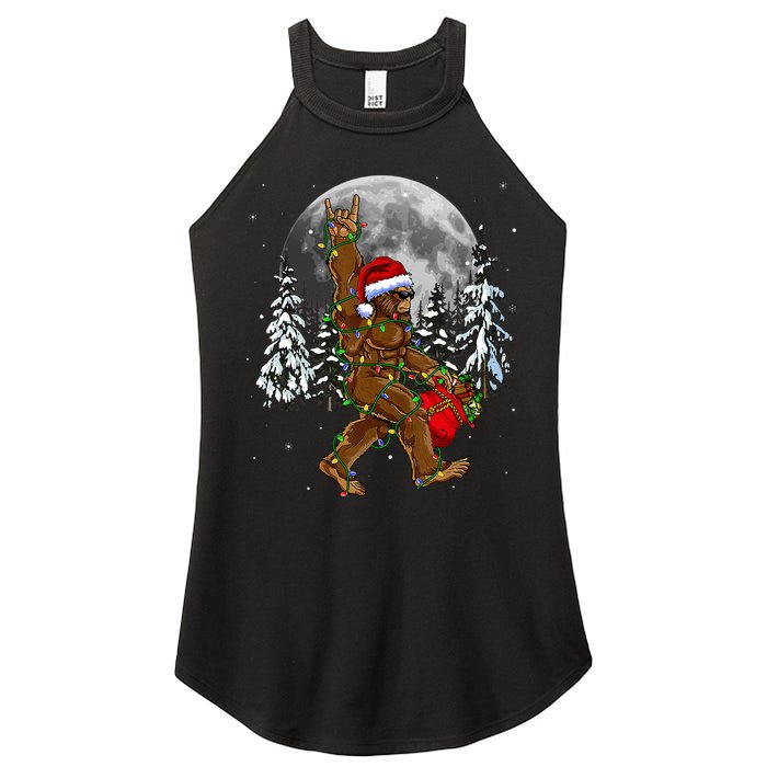 Santa Bigfoot Christmas Lights Rock Funny Sasquatch Believe Women's Perfect Tri Rocker Tank