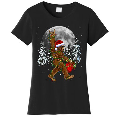 Santa Bigfoot Christmas Lights Rock Funny Sasquatch Believe Women's T-Shirt