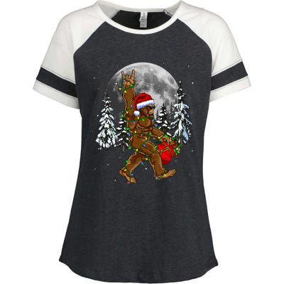 Santa Bigfoot Christmas Lights Rock Funny Sasquatch Believe Enza Ladies Jersey Colorblock Tee