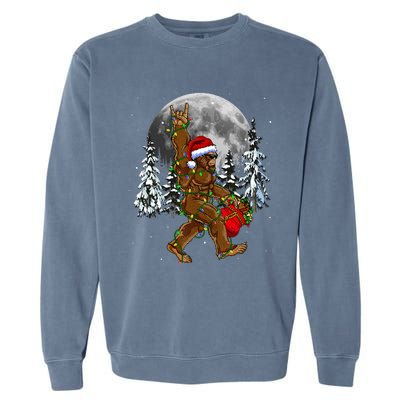 Santa Bigfoot Christmas Lights Rock Funny Sasquatch Believe Garment-Dyed Sweatshirt