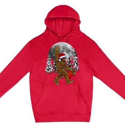 Santa Bigfoot Christmas Lights Rock Funny Sasquatch Believe Premium Pullover Hoodie