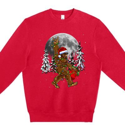 Santa Bigfoot Christmas Lights Rock Funny Sasquatch Believe Premium Crewneck Sweatshirt