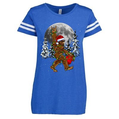 Santa Bigfoot Christmas Lights Rock Funny Sasquatch Believe Enza Ladies Jersey Football T-Shirt