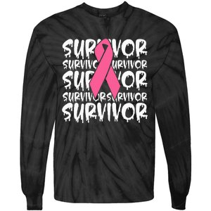 Support Breast Cancer Awareness Pink Survivor Tie-Dye Long Sleeve Shirt