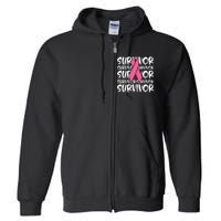 Support Breast Cancer Awareness Pink Survivor Full Zip Hoodie