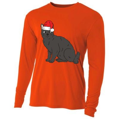 Santa Black Cat Winter Christmas Cat Mom Holiday Gift Cooling Performance Long Sleeve Crew