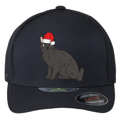 Santa Black Cat Winter Christmas Cat Mom Holiday Gift Flexfit Unipanel Trucker Cap