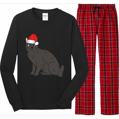 Santa Black Cat Winter Christmas Cat Mom Holiday Gift Long Sleeve Pajama Set