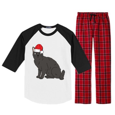 Santa Black Cat Winter Christmas Cat Mom Holiday Gift Raglan Sleeve Pajama Set