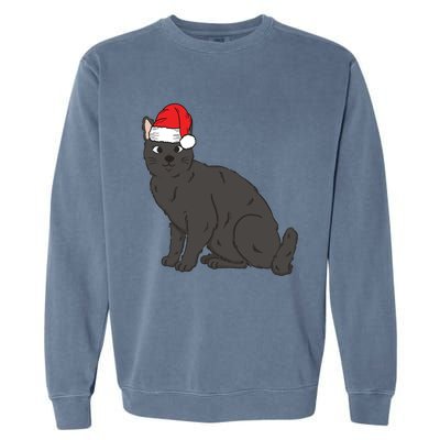 Santa Black Cat Winter Christmas Cat Mom Holiday Gift Garment-Dyed Sweatshirt