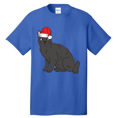 Santa Black Cat Winter Christmas Cat Mom Holiday Gift Tall T-Shirt