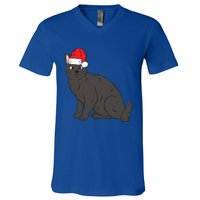 Santa Black Cat Winter Christmas Cat Mom Holiday Gift V-Neck T-Shirt