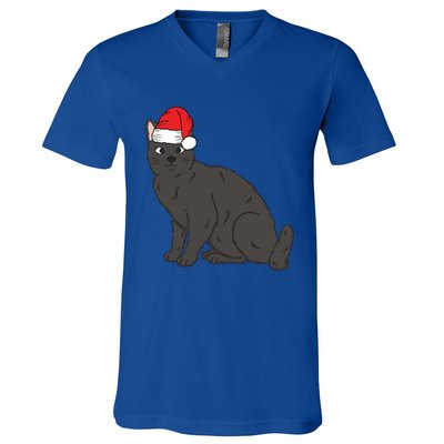 Santa Black Cat Winter Christmas Cat Mom Holiday Gift V-Neck T-Shirt