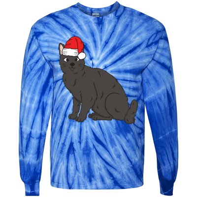 Santa Black Cat Winter Christmas Cat Mom Holiday Gift Tie-Dye Long Sleeve Shirt