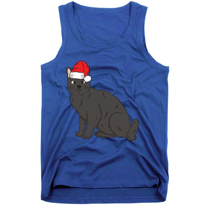 Santa Black Cat Winter Christmas Cat Mom Holiday Gift Tank Top