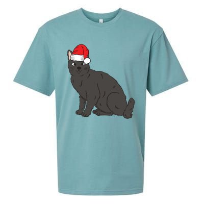 Santa Black Cat Winter Christmas Cat Mom Holiday Gift Sueded Cloud Jersey T-Shirt