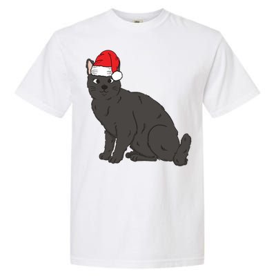 Santa Black Cat Winter Christmas Cat Mom Holiday Gift Garment-Dyed Heavyweight T-Shirt