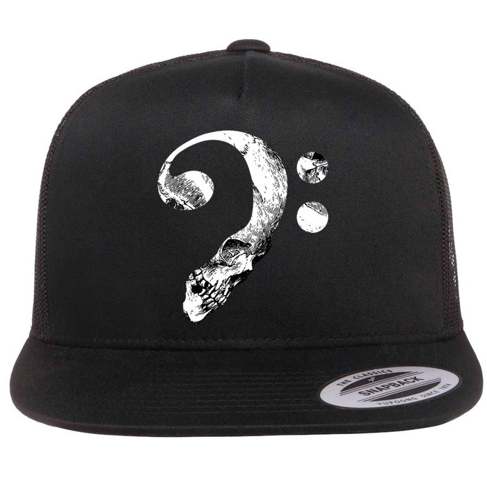 Skull Bass Clef Bass Player Musican Music Lover Guitar Flat Bill Trucker Hat