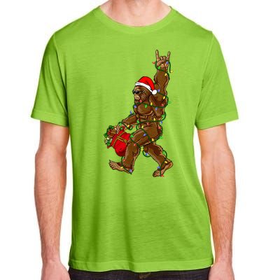 Santa Bigfoot Christmas Lights Rock Funny Sasquatch Believe Adult ChromaSoft Performance T-Shirt