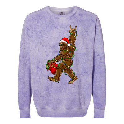 Santa Bigfoot Christmas Lights Rock Funny Sasquatch Believe Colorblast Crewneck Sweatshirt