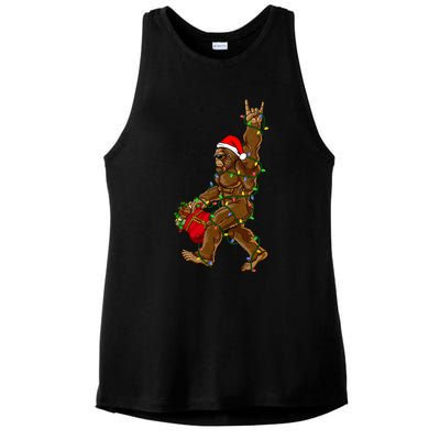 Santa Bigfoot Christmas Lights Rock Funny Sasquatch Believe Ladies PosiCharge Tri-Blend Wicking Tank