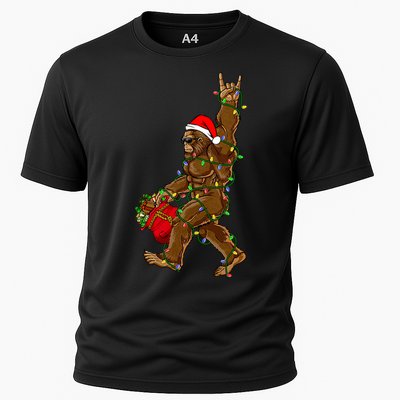 Santa Bigfoot Christmas Lights Rock Funny Sasquatch Believe Cooling Performance Crew T-Shirt