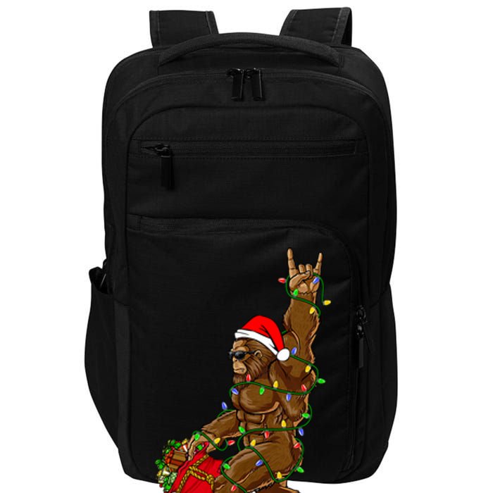 Santa Bigfoot Christmas Lights Rock Funny Sasquatch Believe Impact Tech Backpack