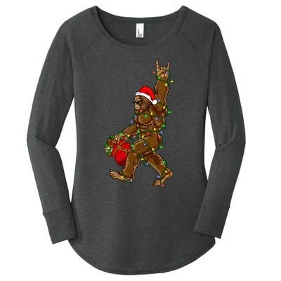 Santa Bigfoot Christmas Lights Rock Funny Sasquatch Believe Women's Perfect Tri Tunic Long Sleeve Shirt