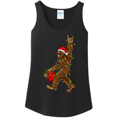 Santa Bigfoot Christmas Lights Rock Funny Sasquatch Believe Ladies Essential Tank