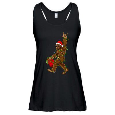 Santa Bigfoot Christmas Lights Rock Funny Sasquatch Believe Ladies Essential Flowy Tank