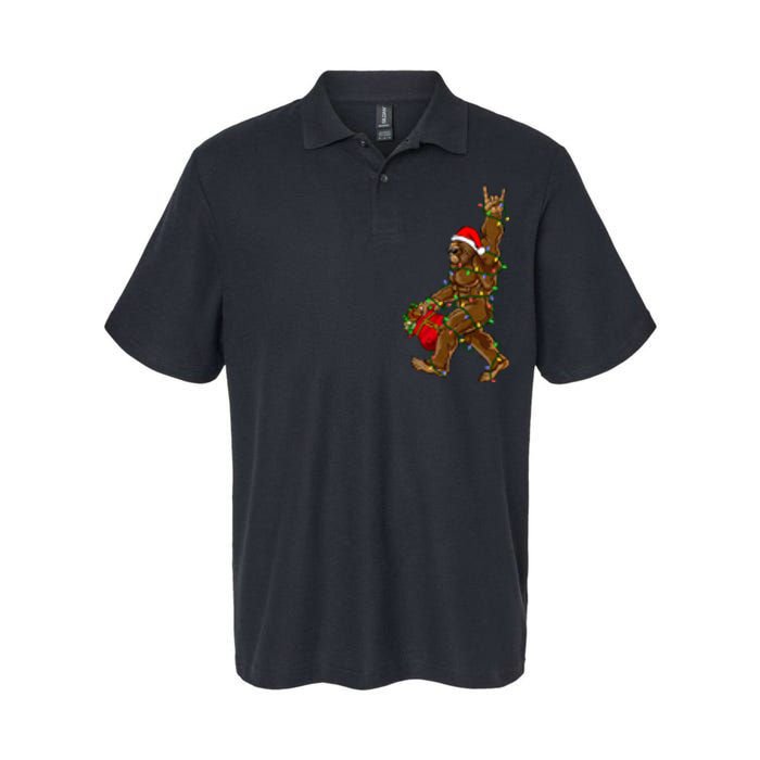 Santa Bigfoot Christmas Lights Rock Funny Sasquatch Believe Softstyle Adult Sport Polo