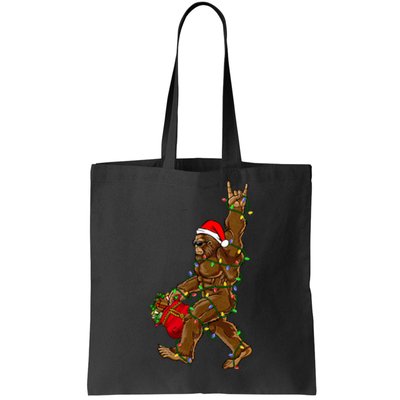 Santa Bigfoot Christmas Lights Rock Funny Sasquatch Believe Tote Bag