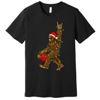 Santa Bigfoot Christmas Lights Rock Funny Sasquatch Believe Premium T-Shirt