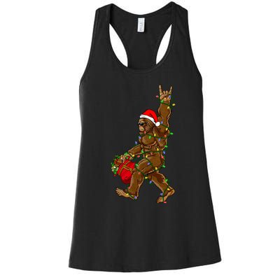 Santa Bigfoot Christmas Lights Rock Funny Sasquatch Believe Women's Racerback Tank