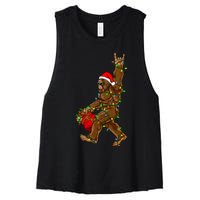 Santa Bigfoot Christmas Lights Rock Funny Sasquatch Believe Women's Racerback Cropped Tank