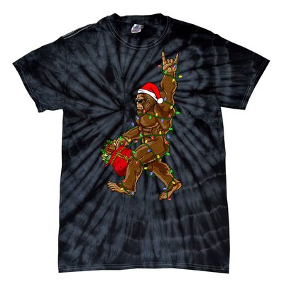 Santa Bigfoot Christmas Lights Rock Funny Sasquatch Believe Tie-Dye T-Shirt