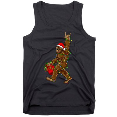 Santa Bigfoot Christmas Lights Rock Funny Sasquatch Believe Tank Top