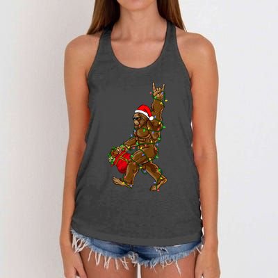 Santa Bigfoot Christmas Lights Rock Funny Sasquatch Believe Women's Knotted Racerback Tank