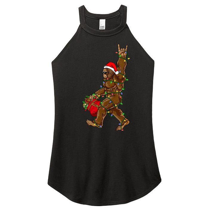 Santa Bigfoot Christmas Lights Rock Funny Sasquatch Believe Women's Perfect Tri Rocker Tank