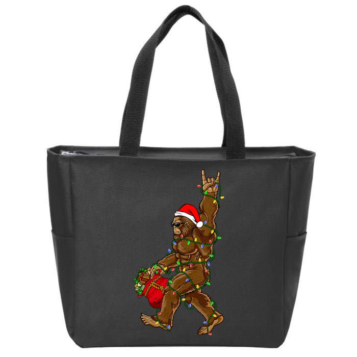 Santa Bigfoot Christmas Lights Rock Funny Sasquatch Believe Zip Tote Bag