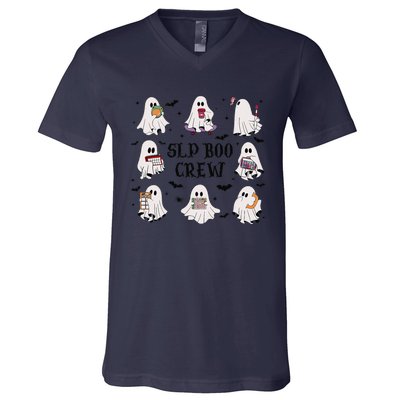 Slp Boo Crew Halloween Ghost Speech Therapy Speech Pathology V-Neck T-Shirt