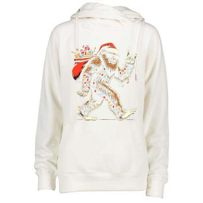 Santa Bigfoot Christmas Lights Funny Sasquatch Believe  Womens Funnel Neck Pullover Hood