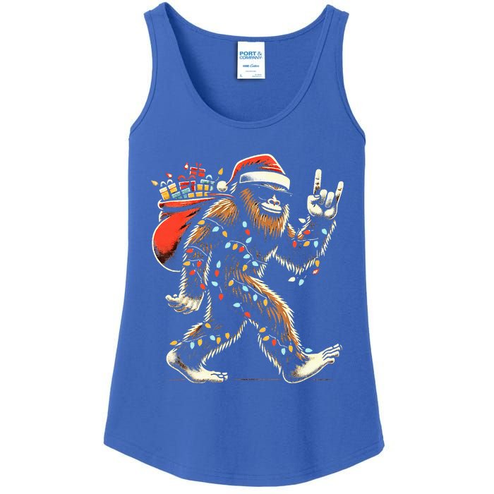 Santa Bigfoot Christmas Lights Funny Sasquatch Believe  Ladies Essential Tank